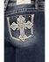 Image #2 - Miss Me Women's Dark Wash Mid Rise Cross Pocket 34" Bootcut Stretch Denim Jeans, Dark Wash, hi-res