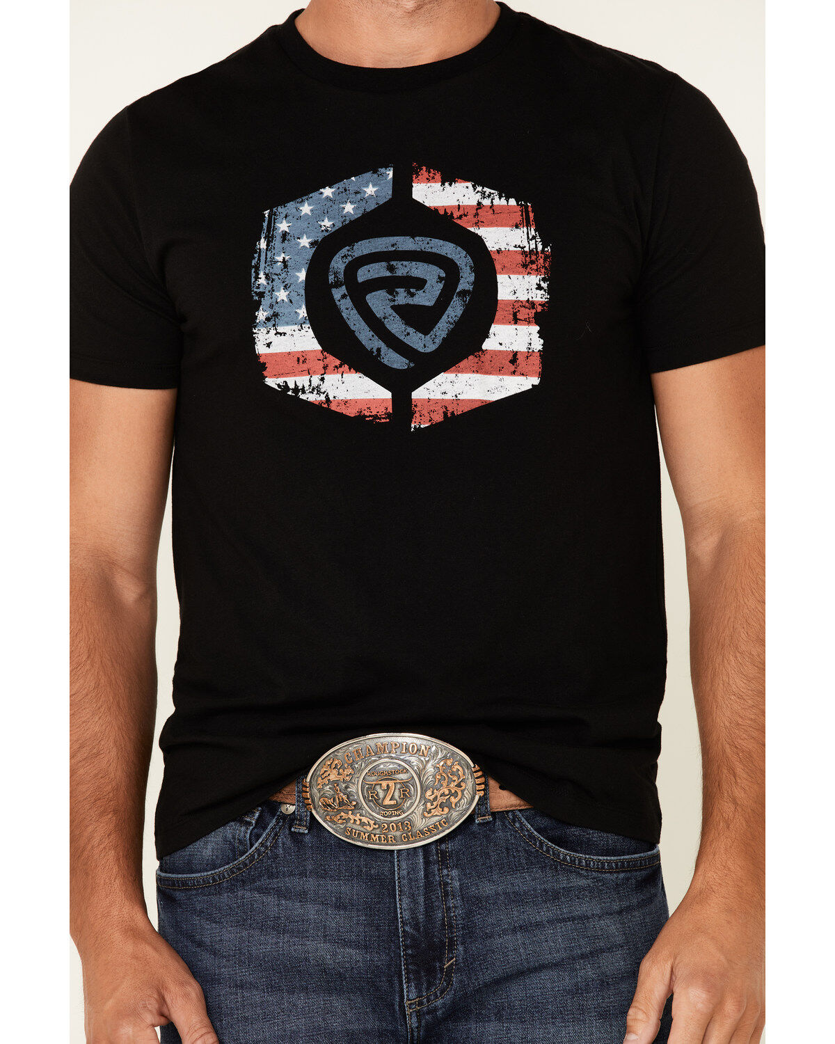 Image #3 - Rock & Roll Denim Men's Flag Logo Graphic Short Sleeve T-Shirt, Black, hi-res