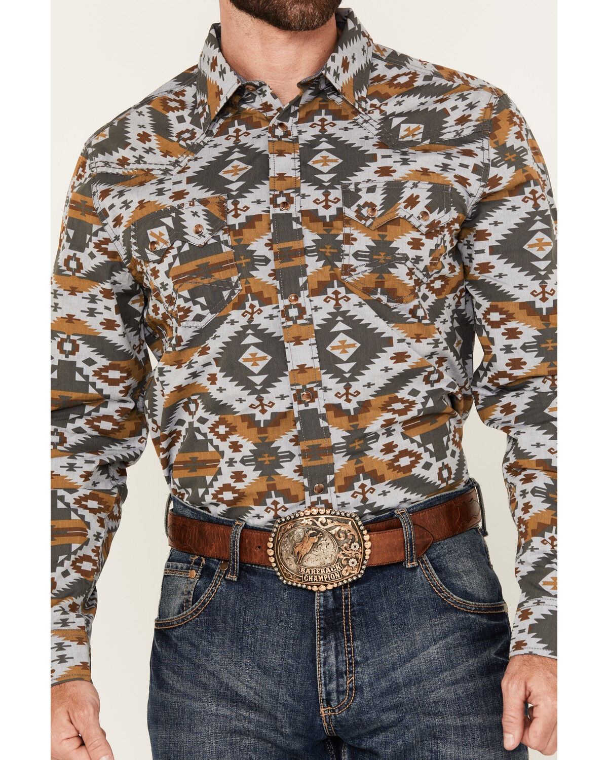 Image #3 - Cody James Men's Buckle Up Southwestern Print Long Sleeve Snap Western Shirt, Blue, hi-res