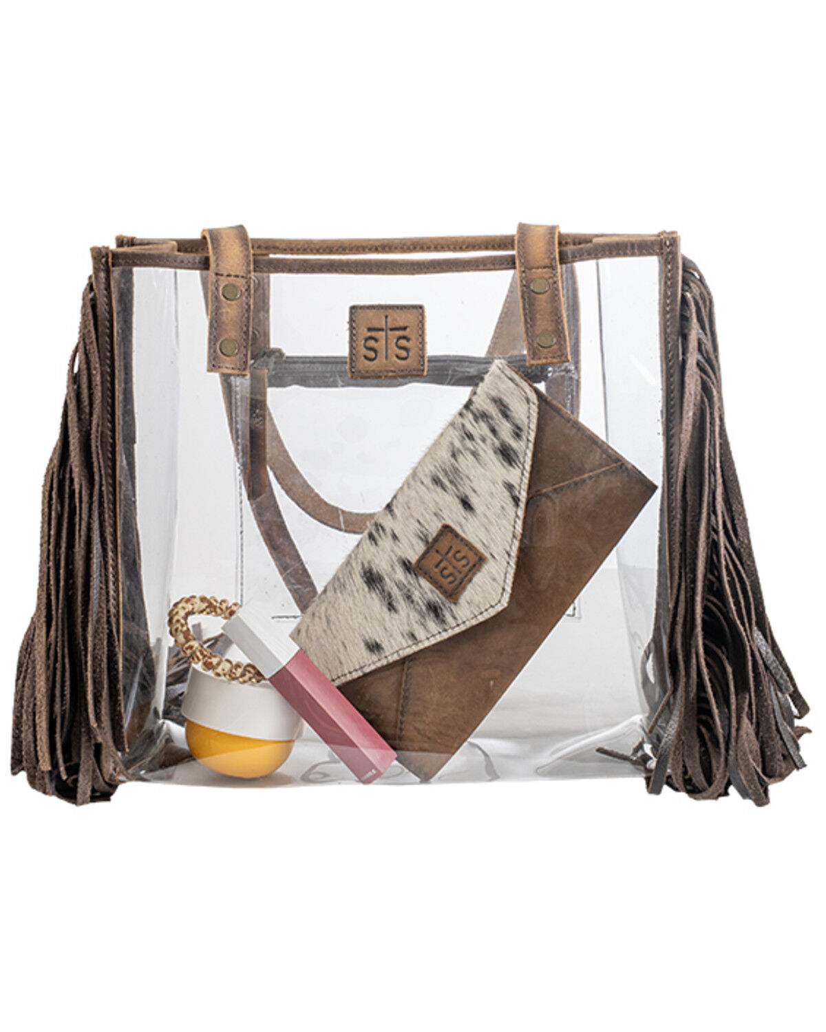 Image #4 - STS Ranchwear By Carroll Women's Clear Stadium Fringe Tote Bag, Brown, hi-res