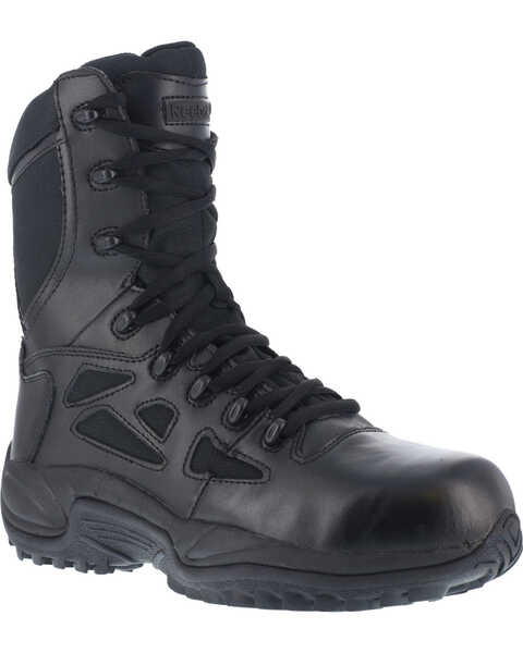 Image #1 - Reebok Men's 8" Lace-Up Black Side-Zip Work Boots - Composite Toe, Black, hi-res