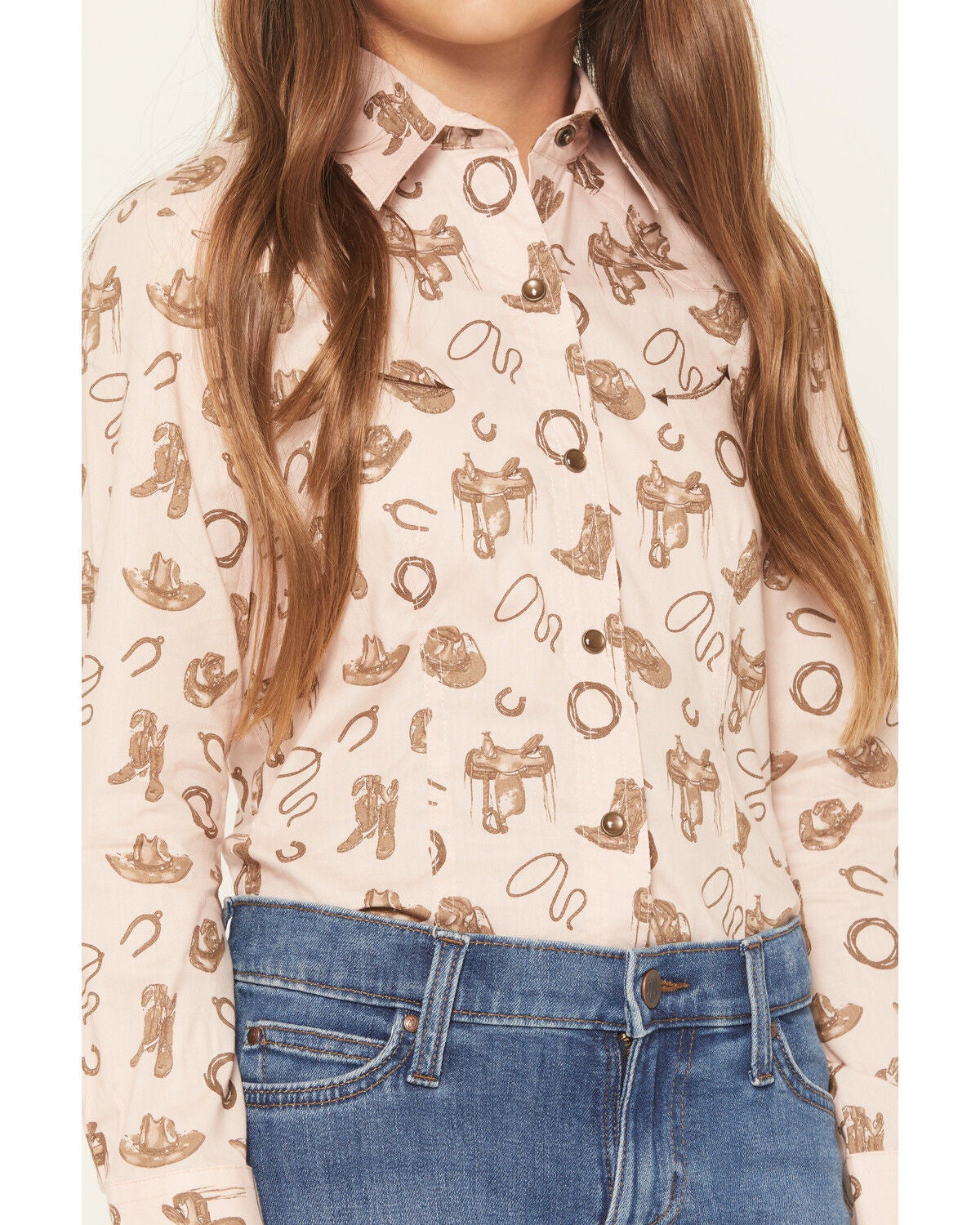 Image #3 - Cruel Girl Girls' Conversational Print Long Sleeve Snap Western Shirt, Pink, hi-res