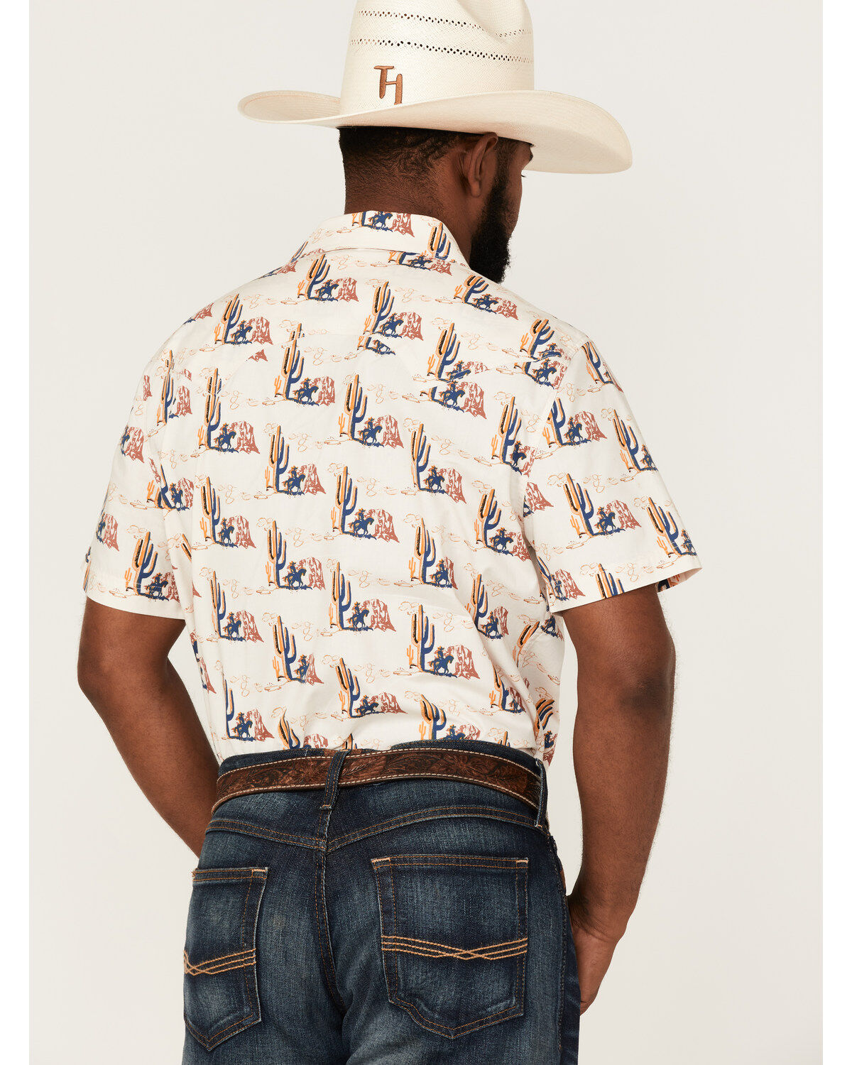 Image #4 - Rock & Roll Denim Men's Desert Conversational Print Short Sleeve Snap Western Shirt, Natural, hi-res