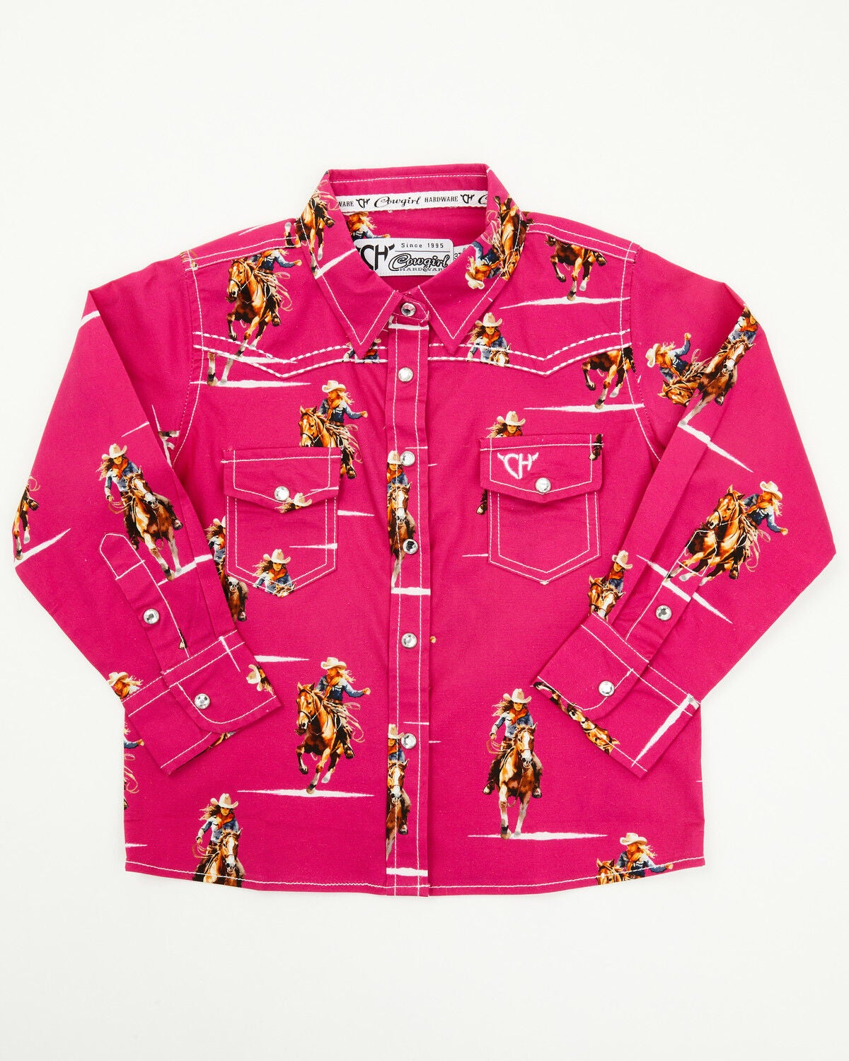 Cowgirl Hardware Toddler Girls' Cowgirl Long Sleeve Snap Western Shirt, Pink, hi-res