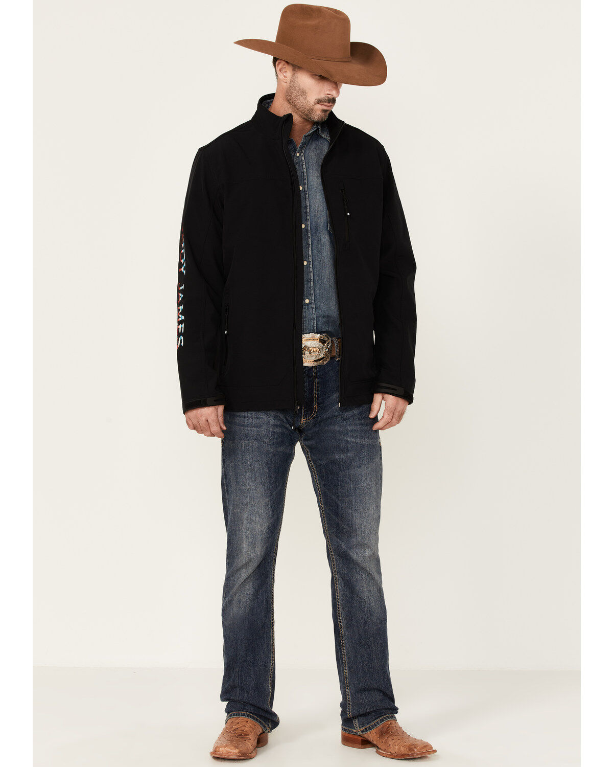 Image #2 - Cody James Core Men's Serape Logo Sleeve Zip-Front Steamboat Jacket, Black, hi-res