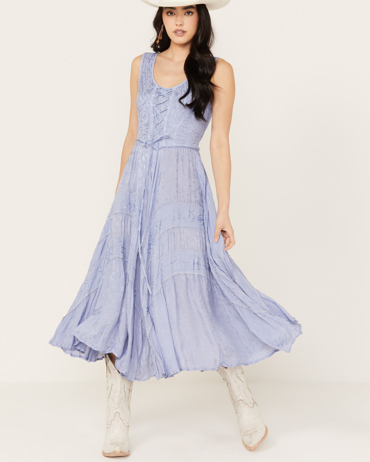 Image #2 - Scully Women's Lace-Up Jacquard Maxi Dress, Light Blue, hi-res