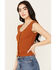 Shyanne Women's Pointelle Button Front Sweater Shirt, Pecan, hi-res