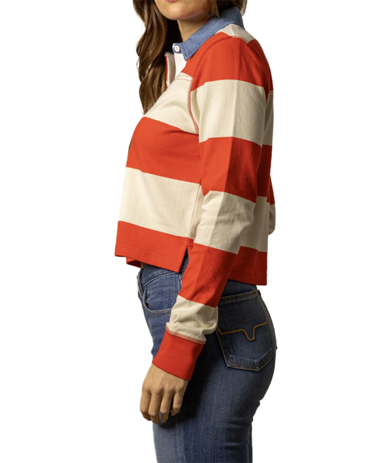 Image #2 - Kimes Ranch Women's Jamila Striped Long Sleeve Polo Shirt, Red, hi-res