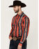 Image #2 - Wrangler Men's Checotah Southwestern Striped Print Long Sleeve Pearl Snap Western Shirt, Red, hi-res