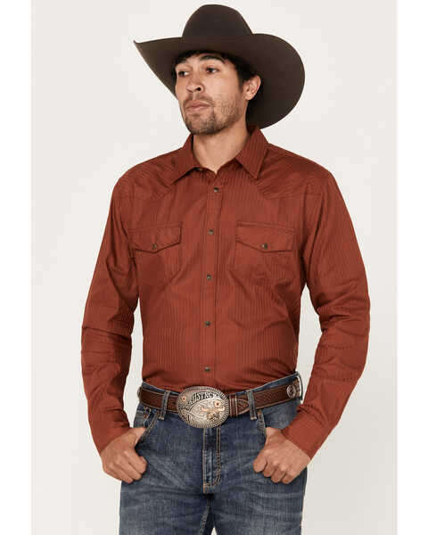 Gibson Men's Southside Satin Striped Long Sleeve Snap Western Shirt, Rust Copper, hi-res