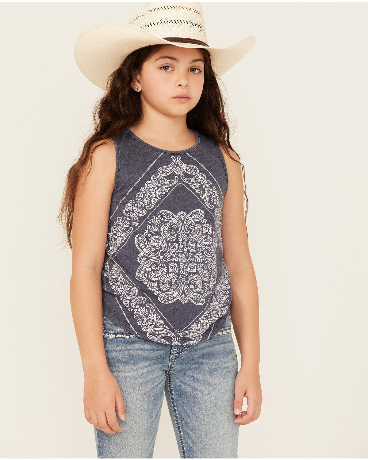 Rock & Roll Denim Girls' Bandana Print Tank, Blue, hi-res