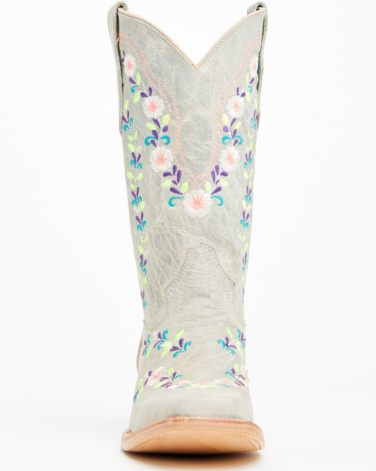 Image #4 - Corral Girls' Floral Embroidered Blacklight Western Boots - Square Toe, Light Pink, hi-res