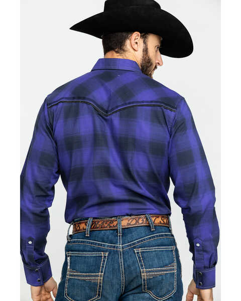 Image #2 - Rock 47 by Wrangler Men's Large Plaid Long Sleeve Western Shirt , Purple, hi-res
