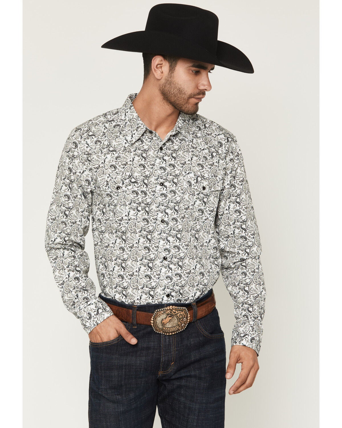 Gibson Trading Co Men's Bone Ridge Paisley Print Long Sleeve Snap Western Shirt - Big, Ivory, hi-res