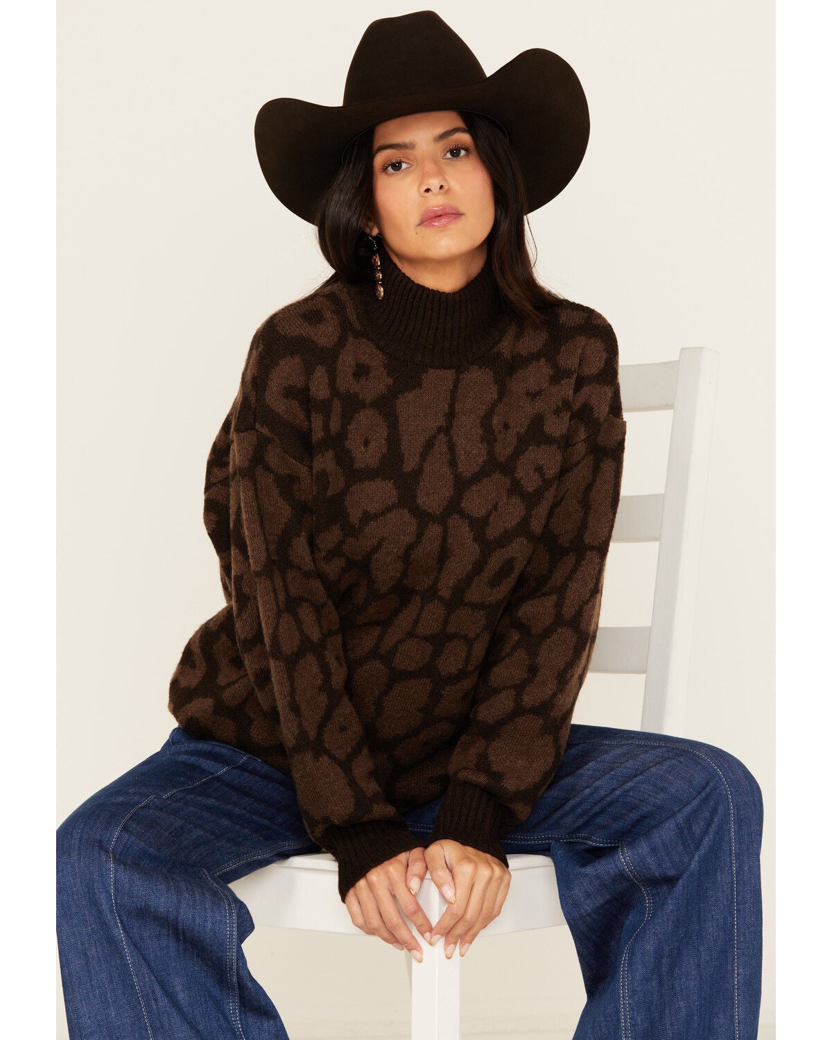 Ariat Women's Leopard Print Turtleneck Sweater, Brown, hi-res