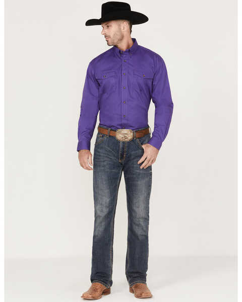 Image #2 - Roper Men's Solid Amarillo Collection Long Sleeve Western Shirt, Purple, hi-res