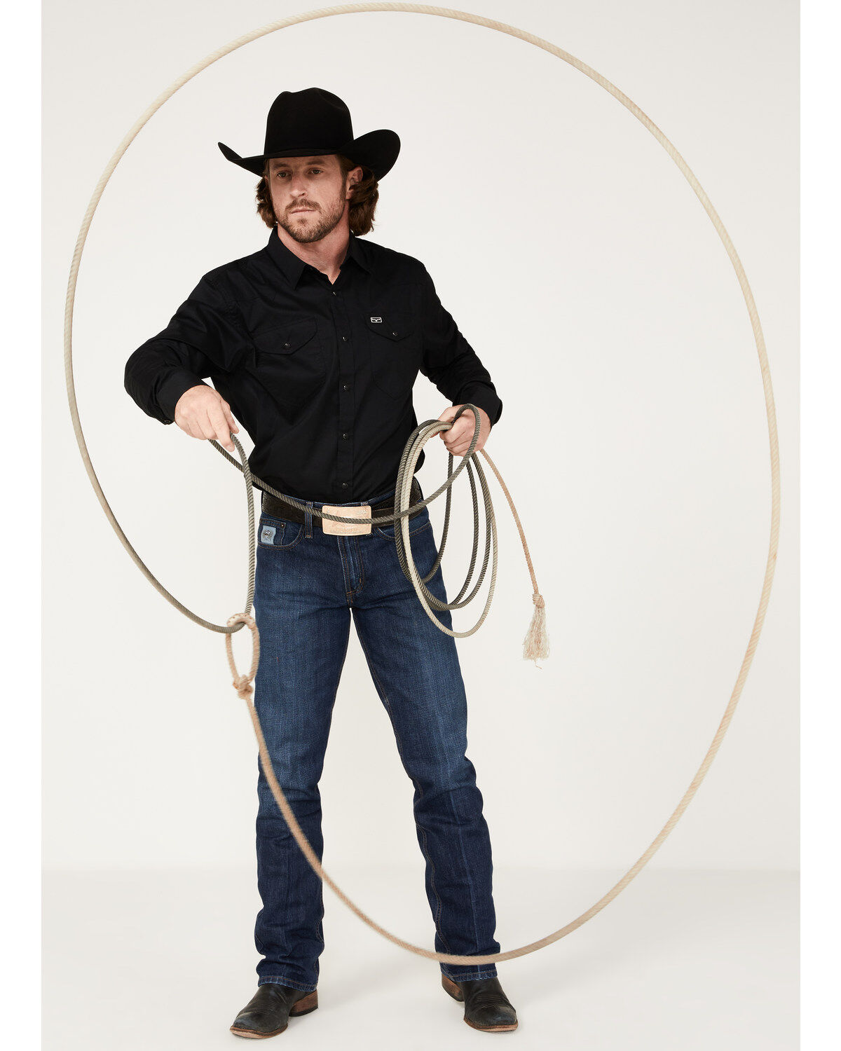 Image #1 - Kimes Ranch Men's Blackout Solid Long Sleeve Snap Western Shirt, Black, hi-res