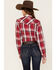 Roper Women's Plaid Print Long Sleeve Snap Western Shirt, Red, hi-res