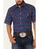 Rough Stock By Panhandle Men's Indigo Southwestern Stripe Short Sleeve Snap Western Shirt , Indigo, hi-res