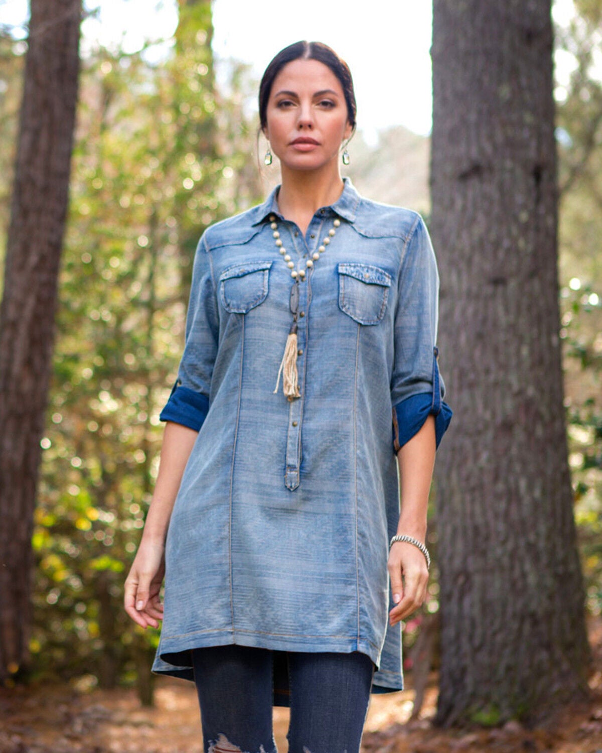 Ryan Michael Women's Serape Jacquard Tunic, Indigo, hi-res