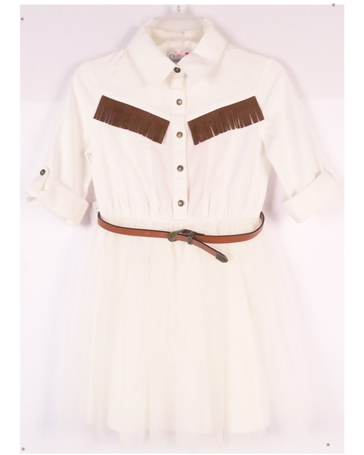 Image #1 - Sugar California Infant Girls' Fringe Long Sleeve Button-Down Denim Tutu Dress, Ivory, hi-res