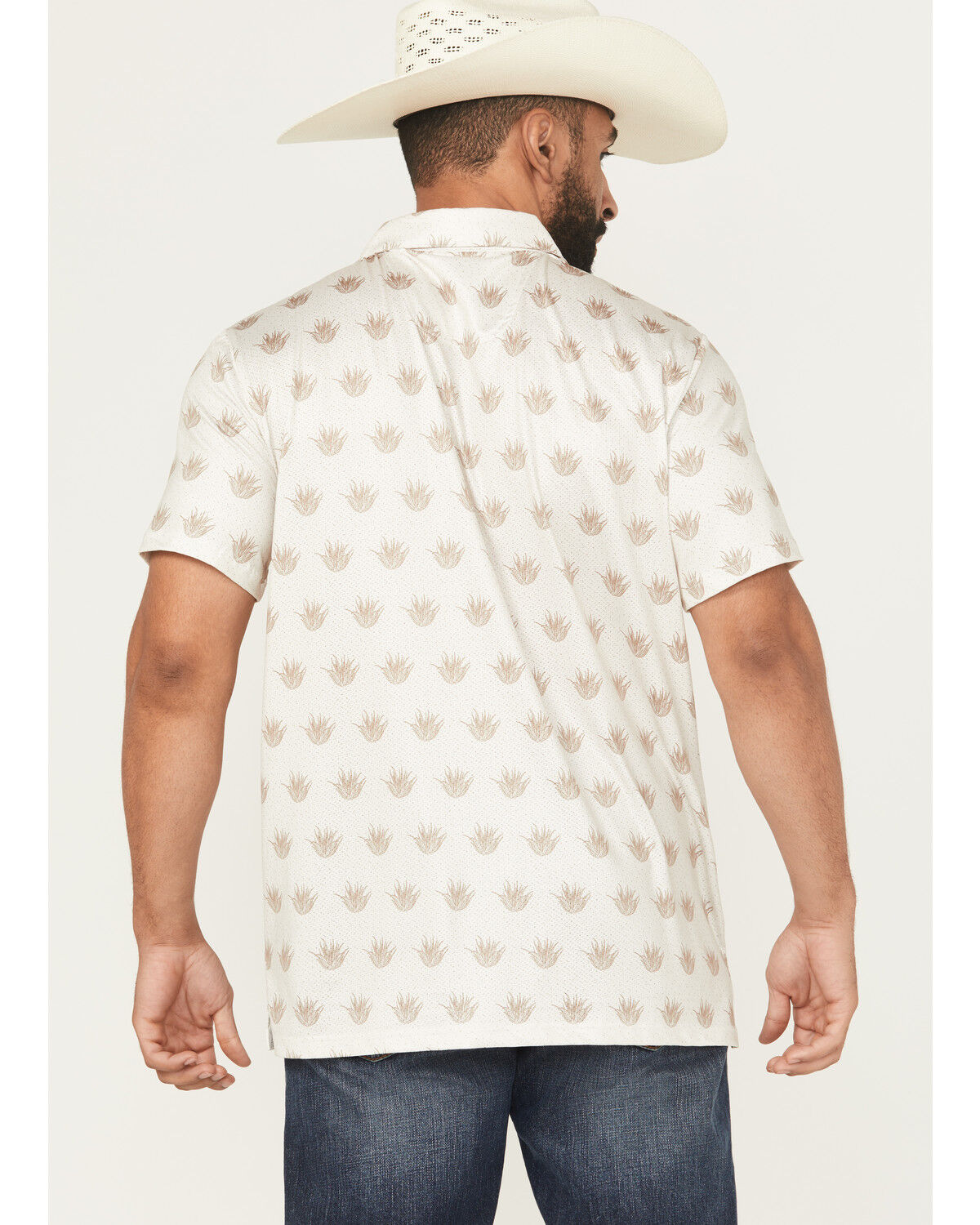 Image #4 - Rock & Roll Denim Men's Agave Print Short Sleeve Button-Down Polo Shirt, Natural, hi-res