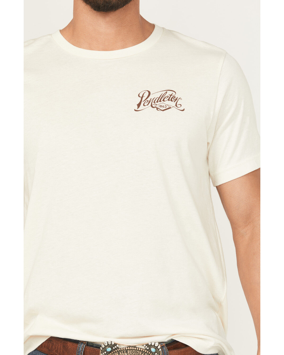 Image #4 - Pendleton Men's Boot Barn Exclusive Script Logo Short Sleeve Graphic T-Shirt, Natural, hi-res
