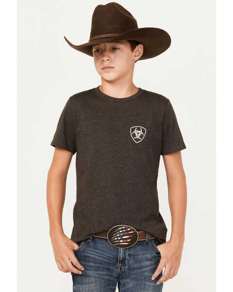 Ariat Boys' Rider Label Short Sleeve Graphic Print T-Shirt , Charcoal, hi-res