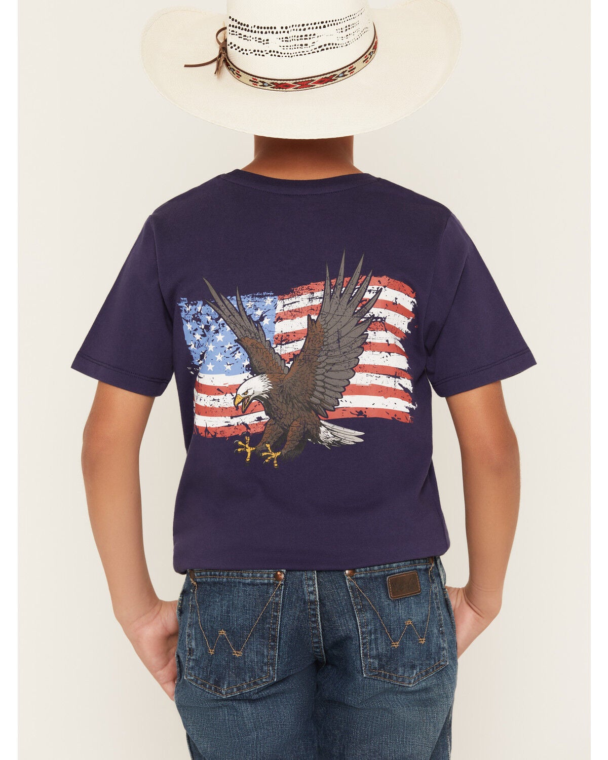 Image #1 - Sable Sky Boys' Eagle And Flag Short Sleeve Graphic T-Shirt, Navy, hi-res