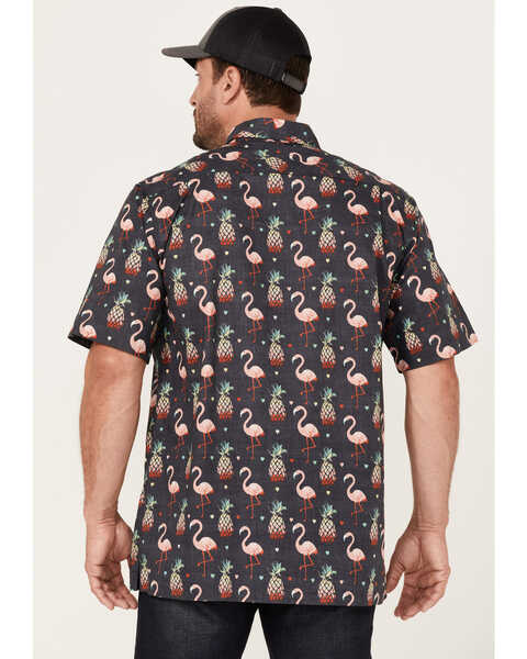 Scully Men's Pineapples & Flamingos All-Over Print Short Sleeve Button-Down Western Shirt , Black, hi-res