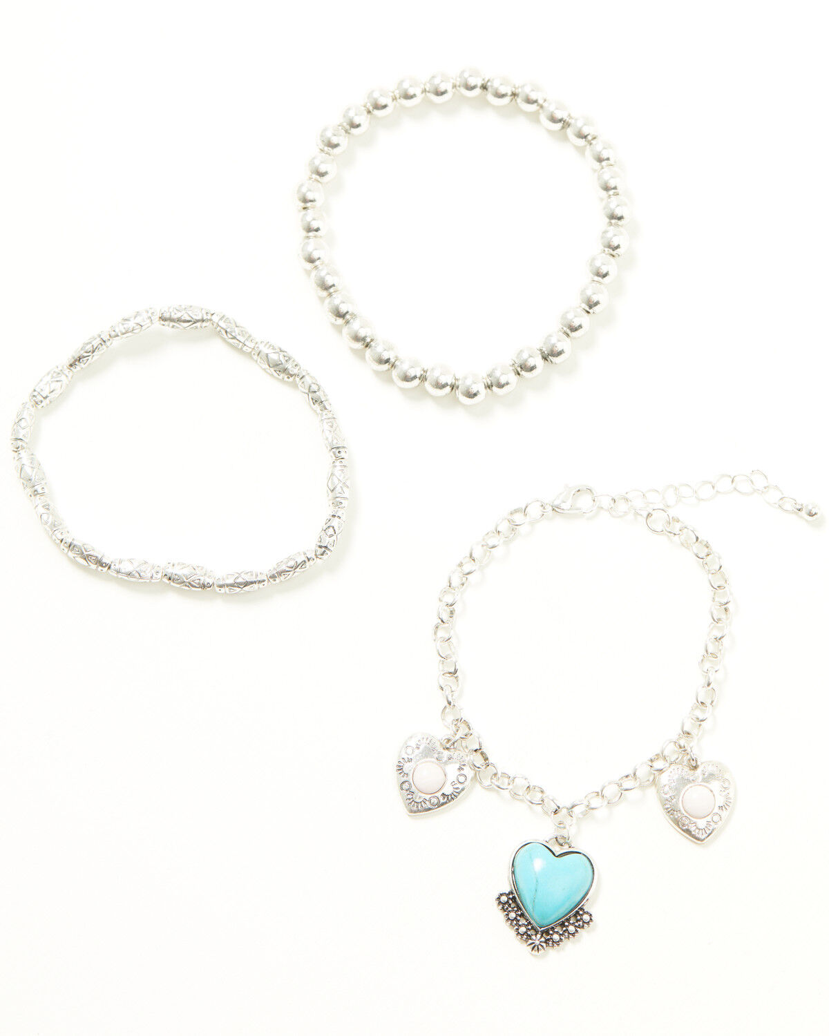 Image #1 - Shyanne Women's Heart Charm Bracelet Set - 3 Piece, Silver, hi-res