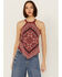 Image #1 - Shyanne Women's Bandana Print Halter Graphic Tank, Brick Red, hi-res