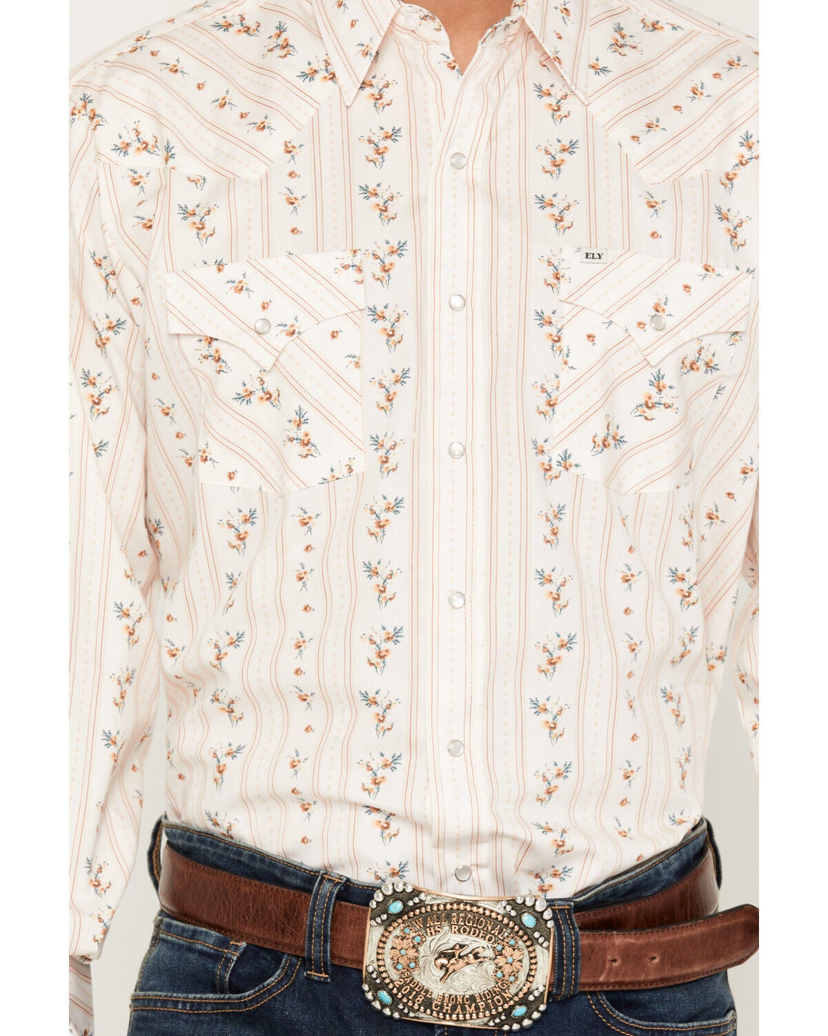 Image #3 - Ely Walker Men's Wallpaper Floral Print Long Sleeve Pearl Snap Western Shirt, Cream, hi-res