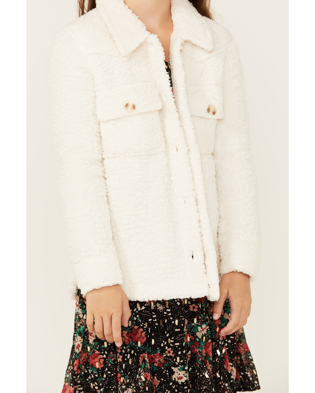 Image #3 - Shyanne Girls' Velma Sherpa Shacket, Cream, hi-res