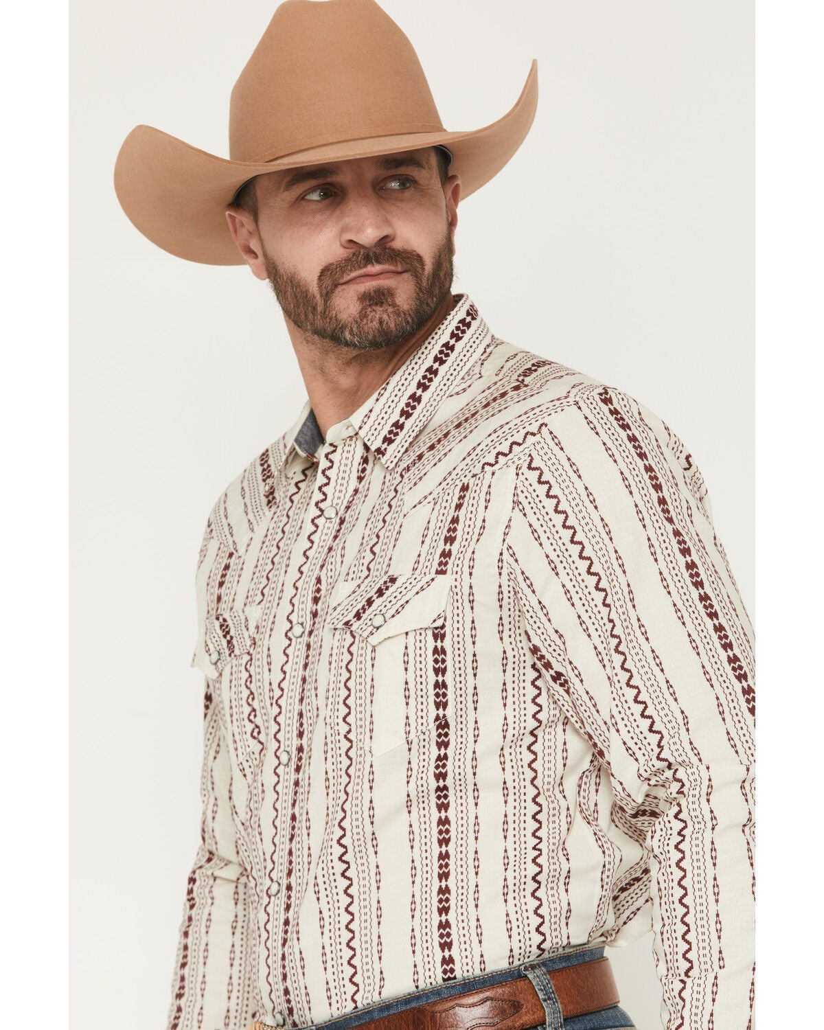 Image #2 - Cody James Men's Warhunt Dobby Striped Long Sleeve Snap Western Shirt, Ivory, hi-res