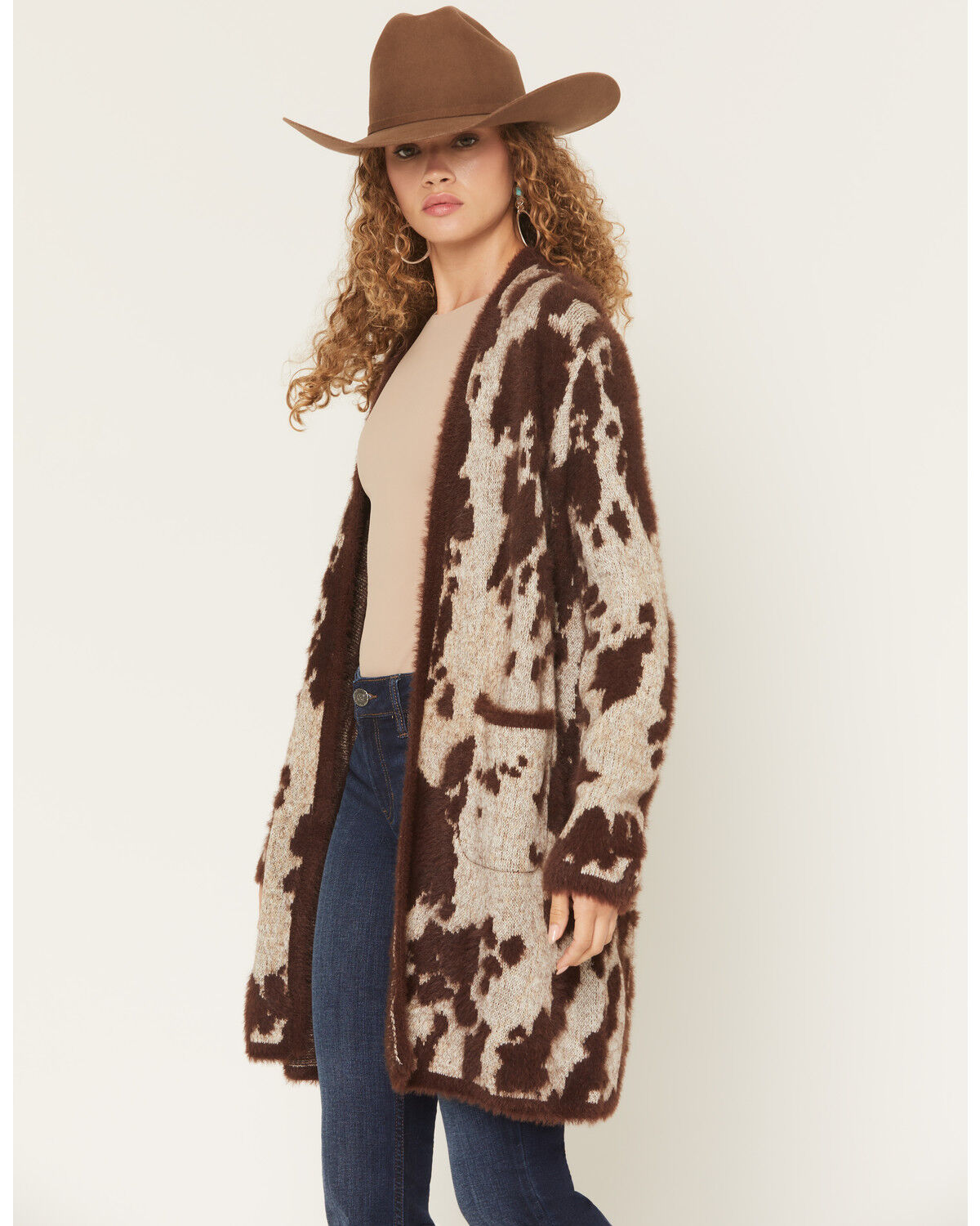 Image #2 - Shyanne Women's Cow Print Eyelash Knit Cardigan, Cream, hi-res