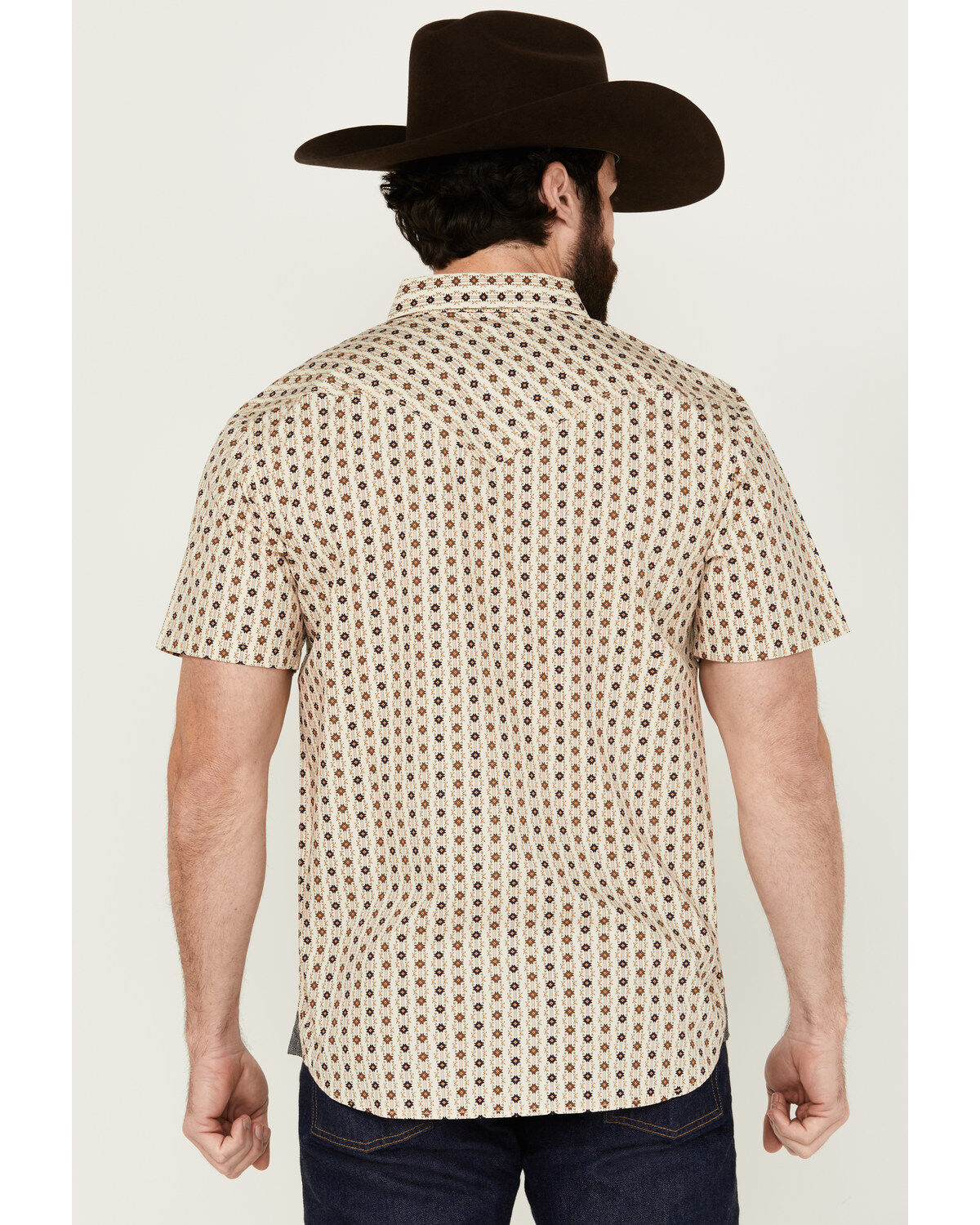 Image #4 - Moonshine Spirit Men's Spurs Floral Striped Short Sleeve Snap Western Shirt, Cream, hi-res