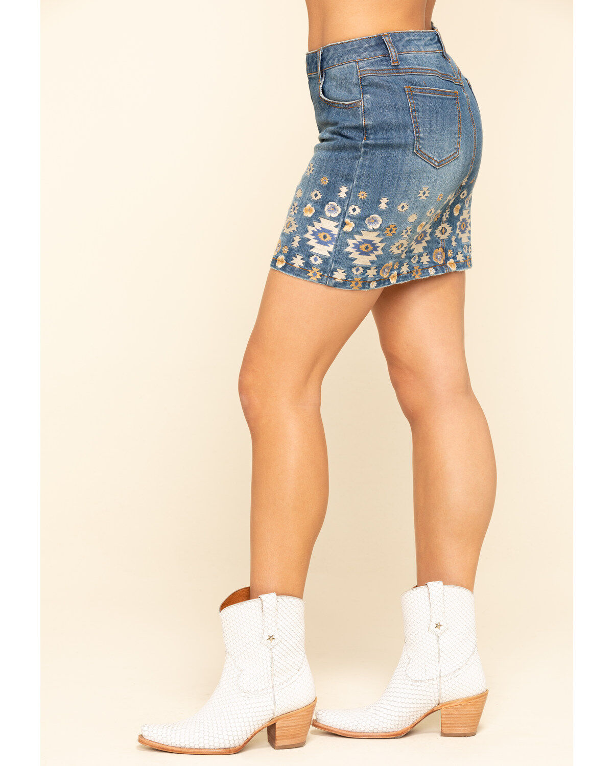 Image #3 - Stetson Women's Denim Southwestern Embroidered Mini Skirt, Blue, hi-res