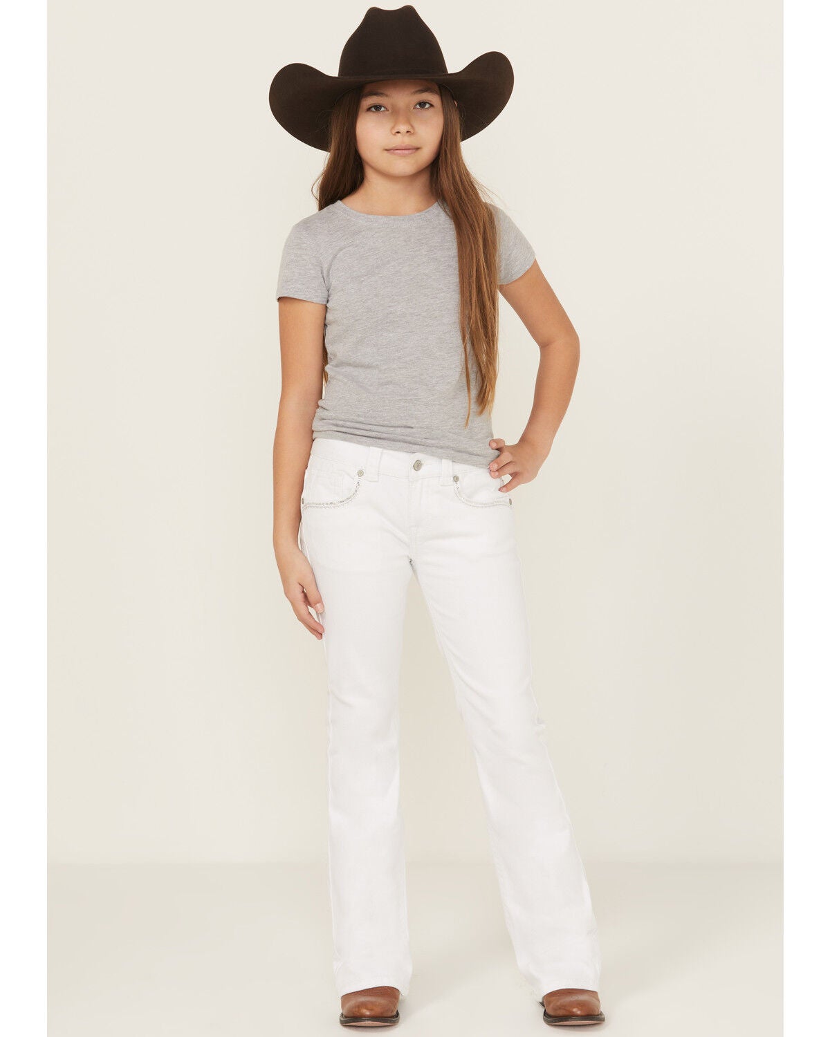 Shyanne Girls' Rhinestone Bootcut Stretch Denim Jeans, White, hi-res