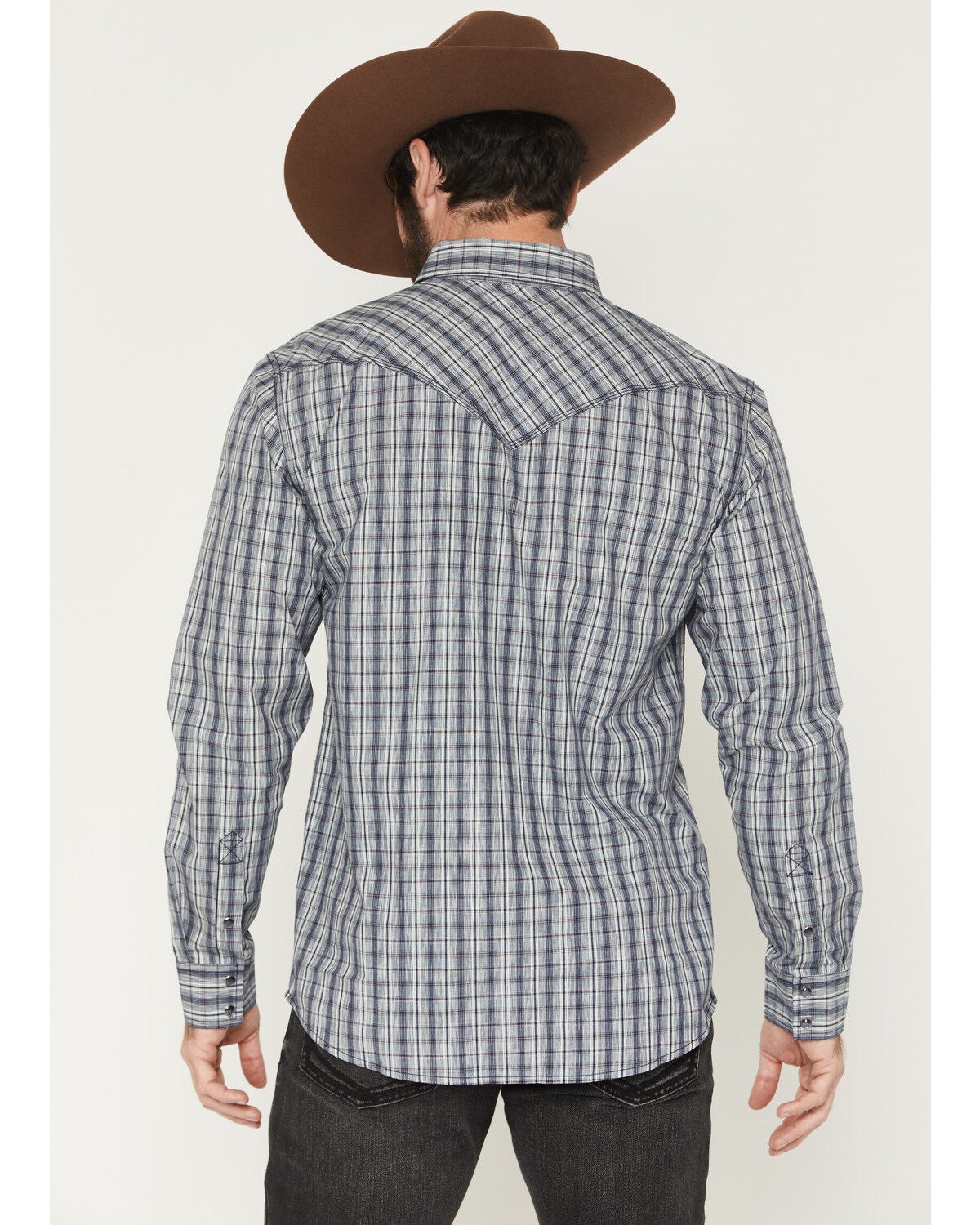 Image #4 - Moonshine Spirit&reg; Men's Pay Day Plaid Print Long Sleeve Snap Western Shirt, Navy, hi-res