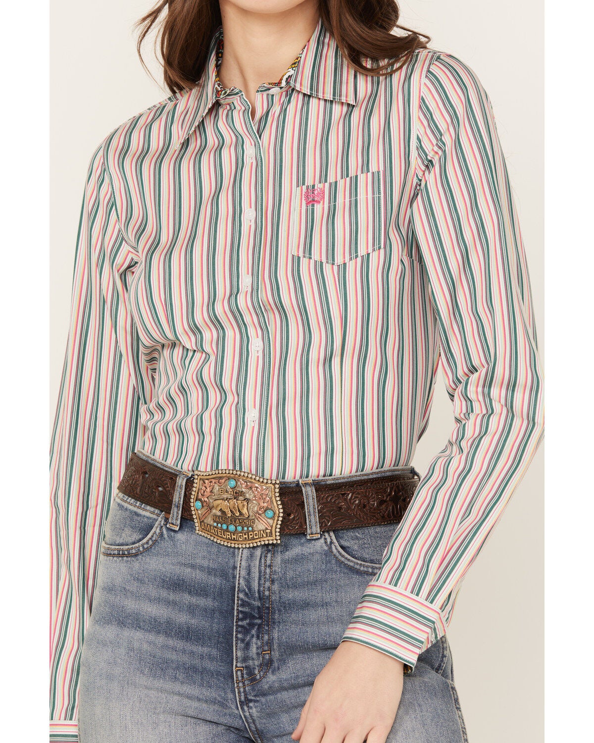 Image #3 - Cinch Women's Striped Long Sleeve Button-Down Western Shirt, , hi-res