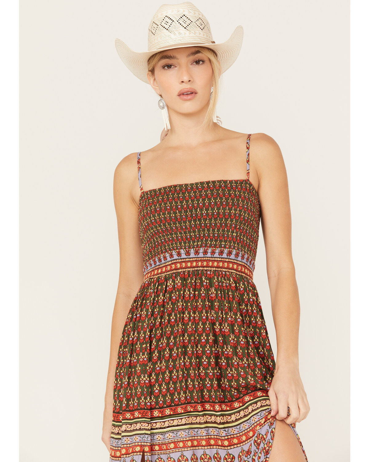 Image #2 - Shyanne Women's Border Print Smocked Maxi Dress, Brown, hi-res