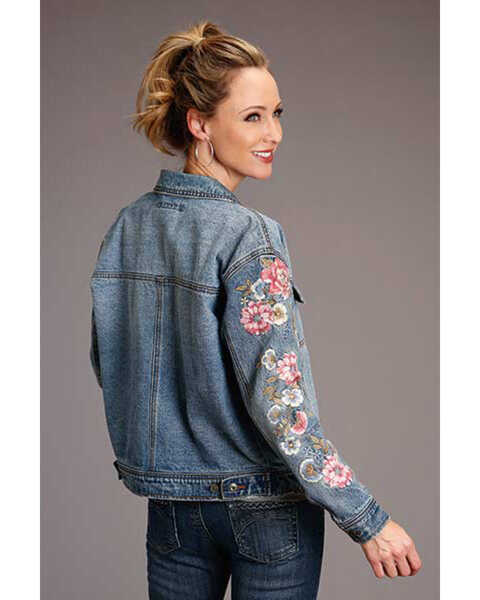 Stetson Women's Floral Embroidered Denim Jacket , Blue, hi-res