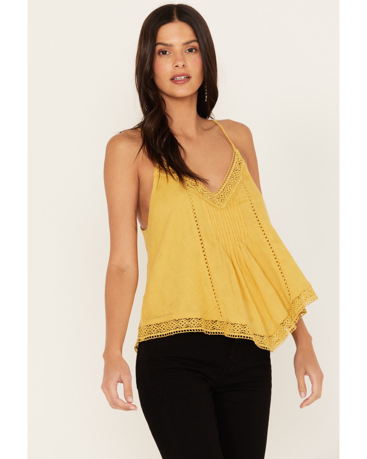 Miss Me Women's Handkerchief Hem Sleeveless Top, Mustard, hi-res