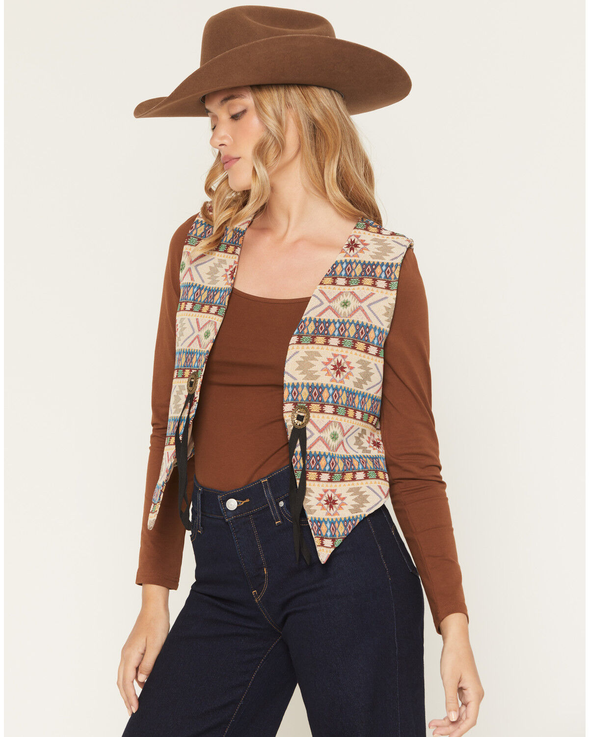 Image #2 - Fornia Women's Concho Detail Tapestry Vest, Multi, hi-res