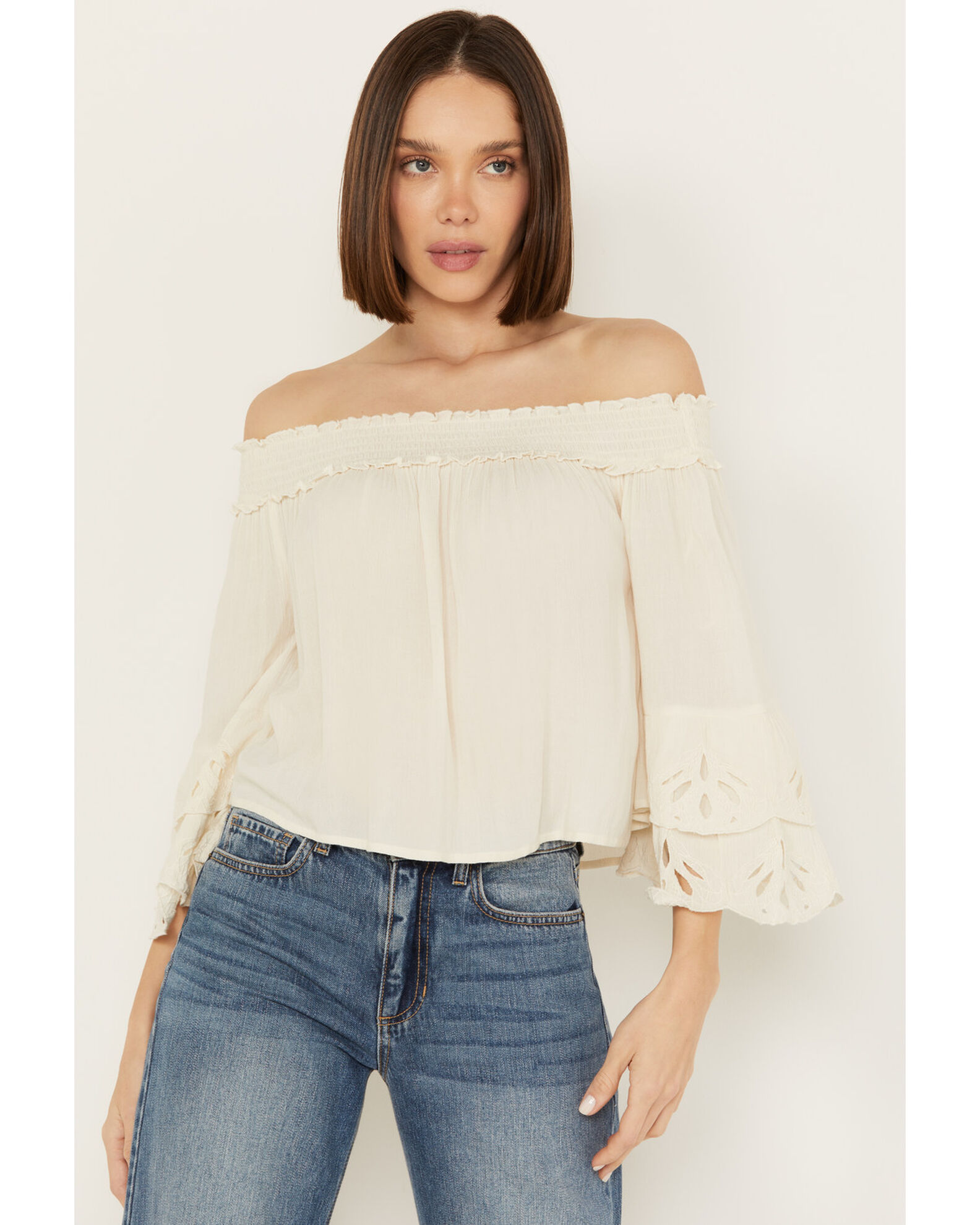 Shyanne Women's Embroidered Cut Out Off The Shoulder Top