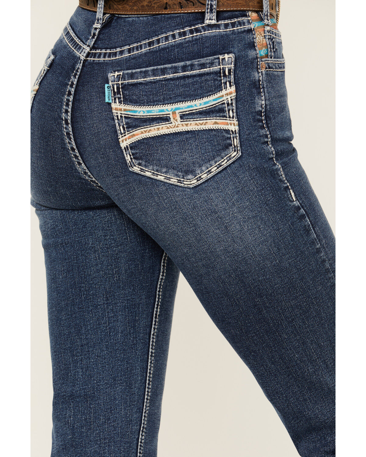 Image #2 - Hooey by Rock & Roll Denim Women's Medium Wash High Rise Southwestern Print Stretch Bootcut Jeans, Medium Wash, hi-res