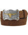 Image #1 - Tony Lama Kid's Leather Floral and Long Horn Belt, Brown, hi-res