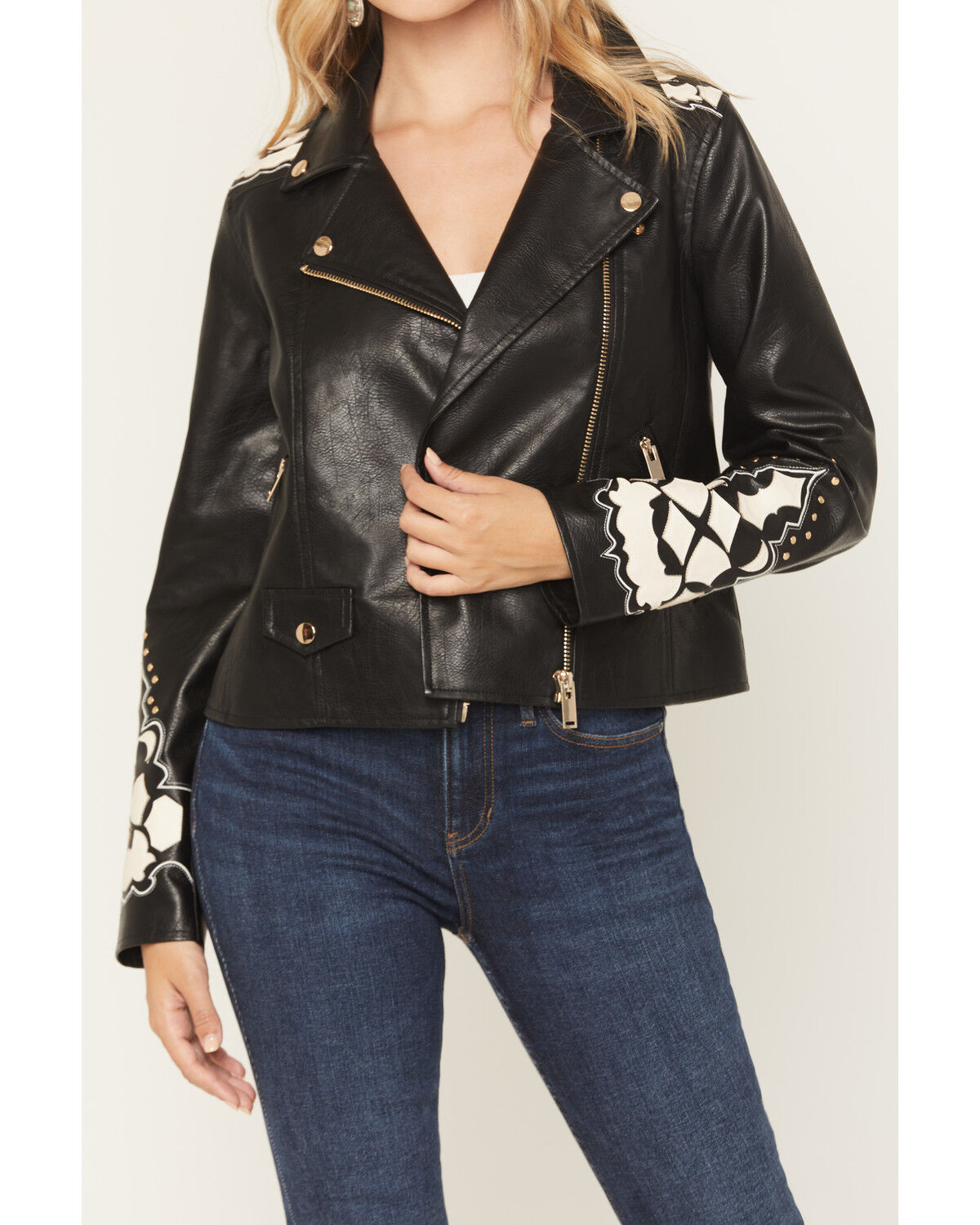 Image #3 - Stoosh Women's Embellished Faux Leather Jacket, Black, hi-res