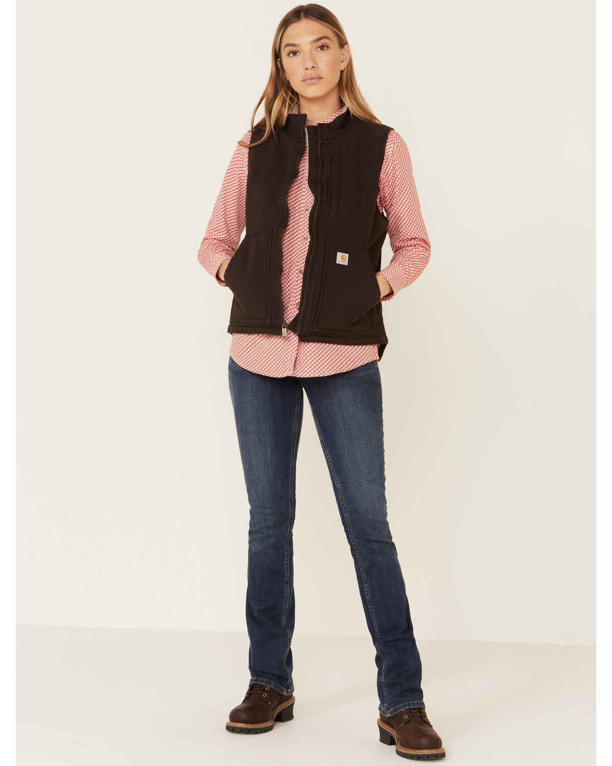 Image #2 - Carhartt Women's Dark Brown Washed Duck Sherpa Lined Vest, Brown, hi-res